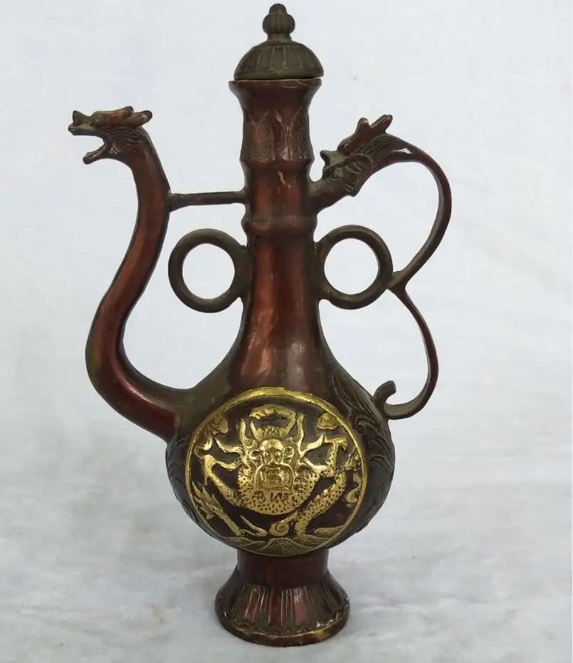 

Collection chinese old bronze gilt carved dragon Tea pot home art decoration Antique pot Height 22 CM /8.2 INCH