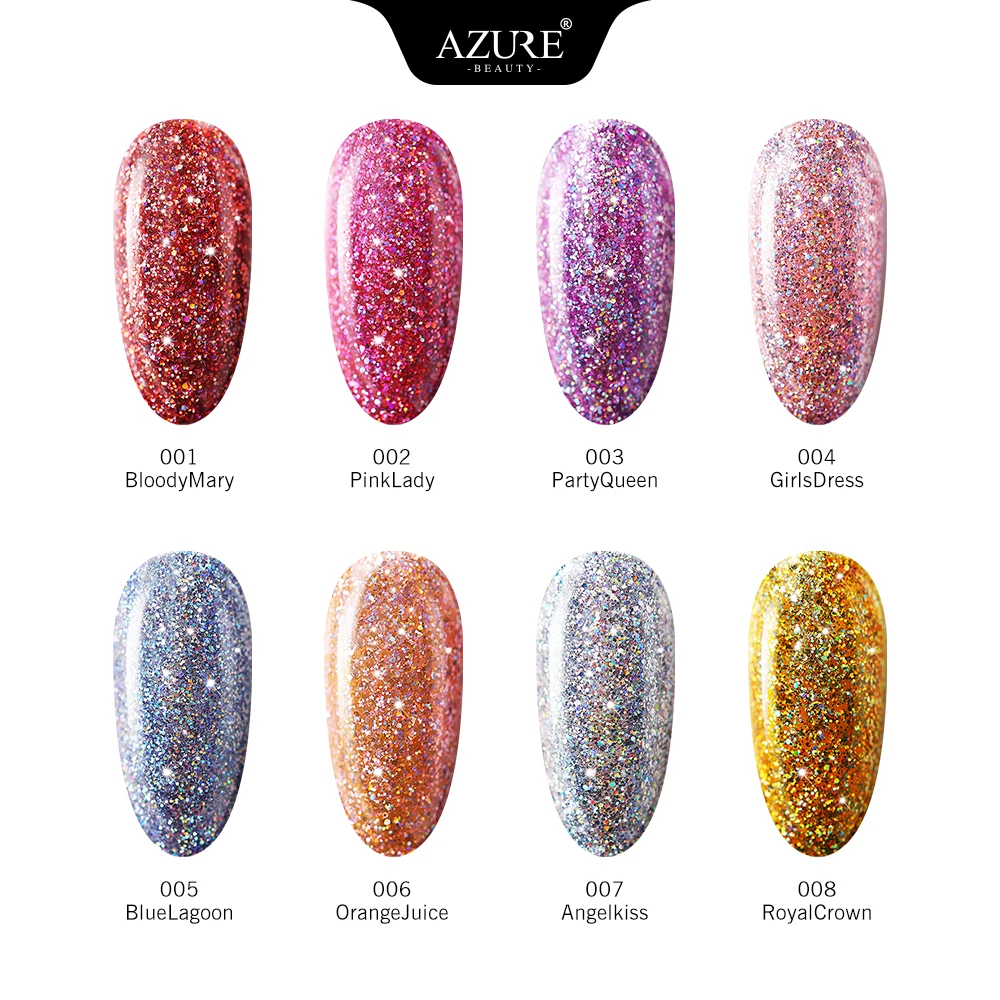 Azure Beauty Glitter Led Gel Polish Sparkly Sequins UV Nail Gel Varnish Soak Off Enamel Semi Permanent Led Gel Lacquer