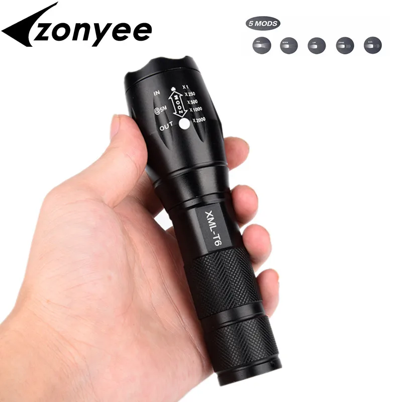 

Zonyee E17 XML-T6 3800LM Luminaria Aluminum Waterproof CREE LED Flashlight Torch Light for 18650 Rechargeable Battery or AAA