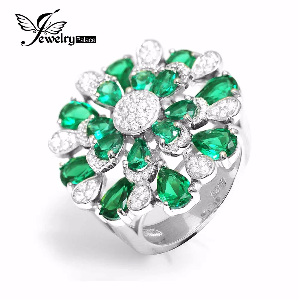 3.7ct Created Emerald Ring Pear Real Pure 925 Solid Sterling Silver Vintage Charm Luxury Jewelry For Women 2018 New Hot Sale | Украшения и