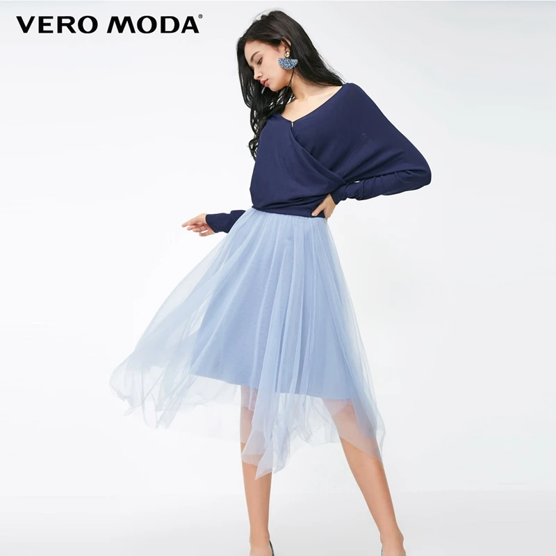 

Vero Moda V Neckline Cross-over Pleated Gauzy Splice High-rise Dress | 318461507