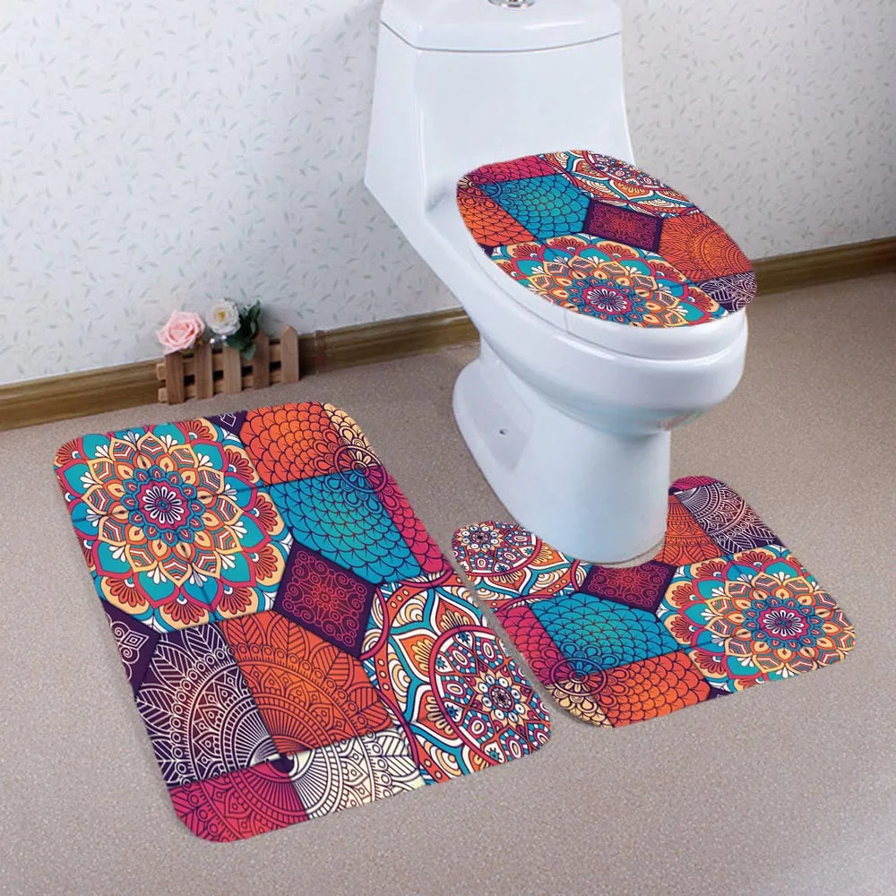 Горячая Распродажа коврик для ванной комнаты с принтом+ крышка для унитаза+ набор ковриков для ванной комнаты домашний туалет из трех предметов