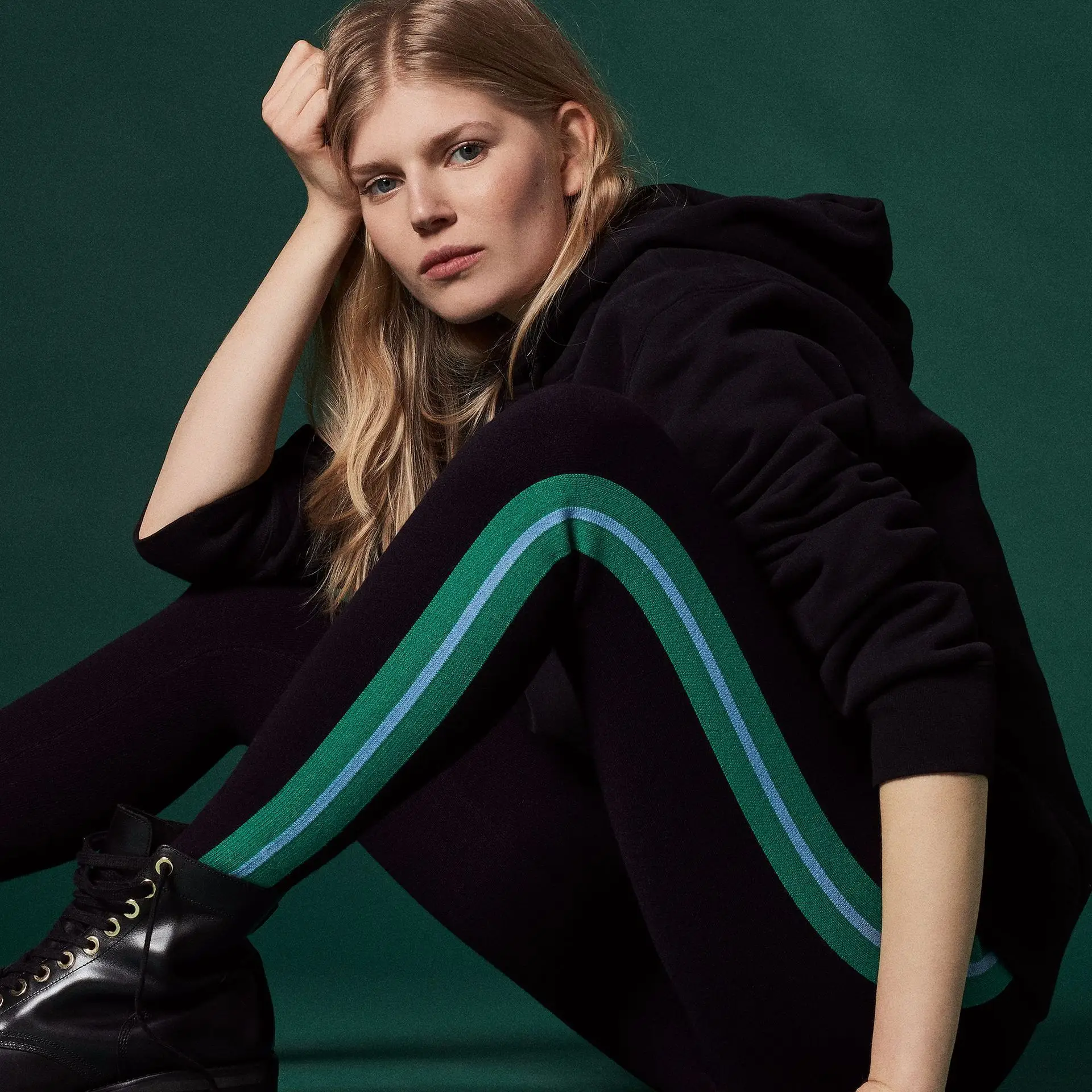 

Women Pants 2019 Autumn and Winter Side Green Strip Casual Pants Stepping Pants