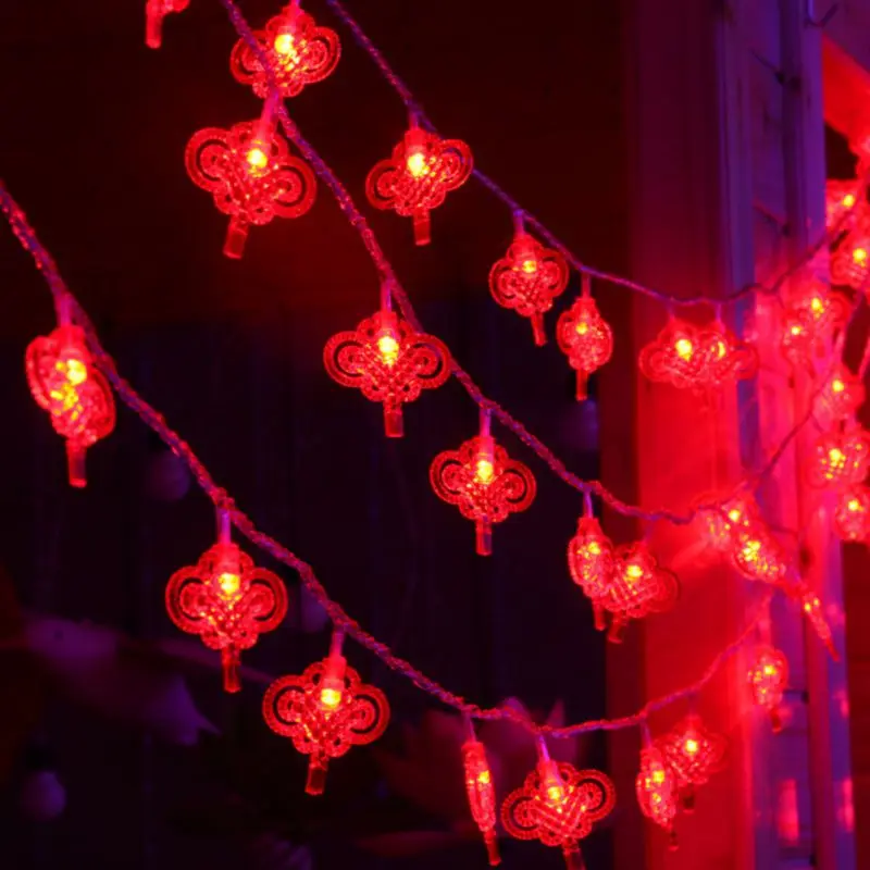 Holiday Lighting Battery Powered Red Lantern String Lights for New Year