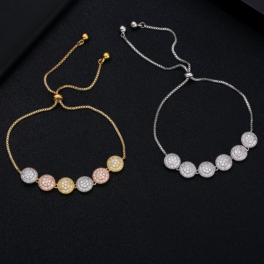 

jankelly Brand Luxury round shape Design Cubic Zirconia Crystal Zircon Adjustable Drawstring Bracelets for Women Jewelry Gifts