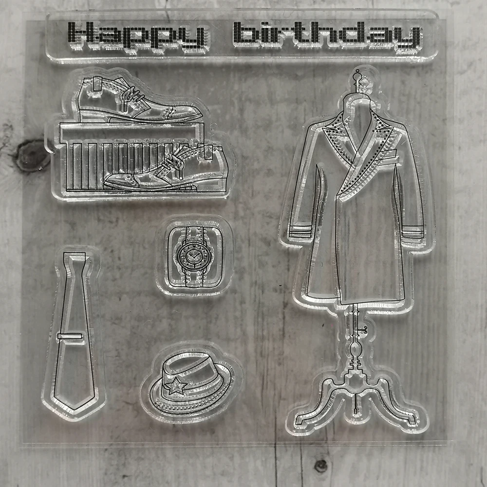 

Happy Birthday Tie Hat Clear Stamps New 2019 Scrapbooking Rubber Stamp Transparent Silicone card making stempel Template Paper
