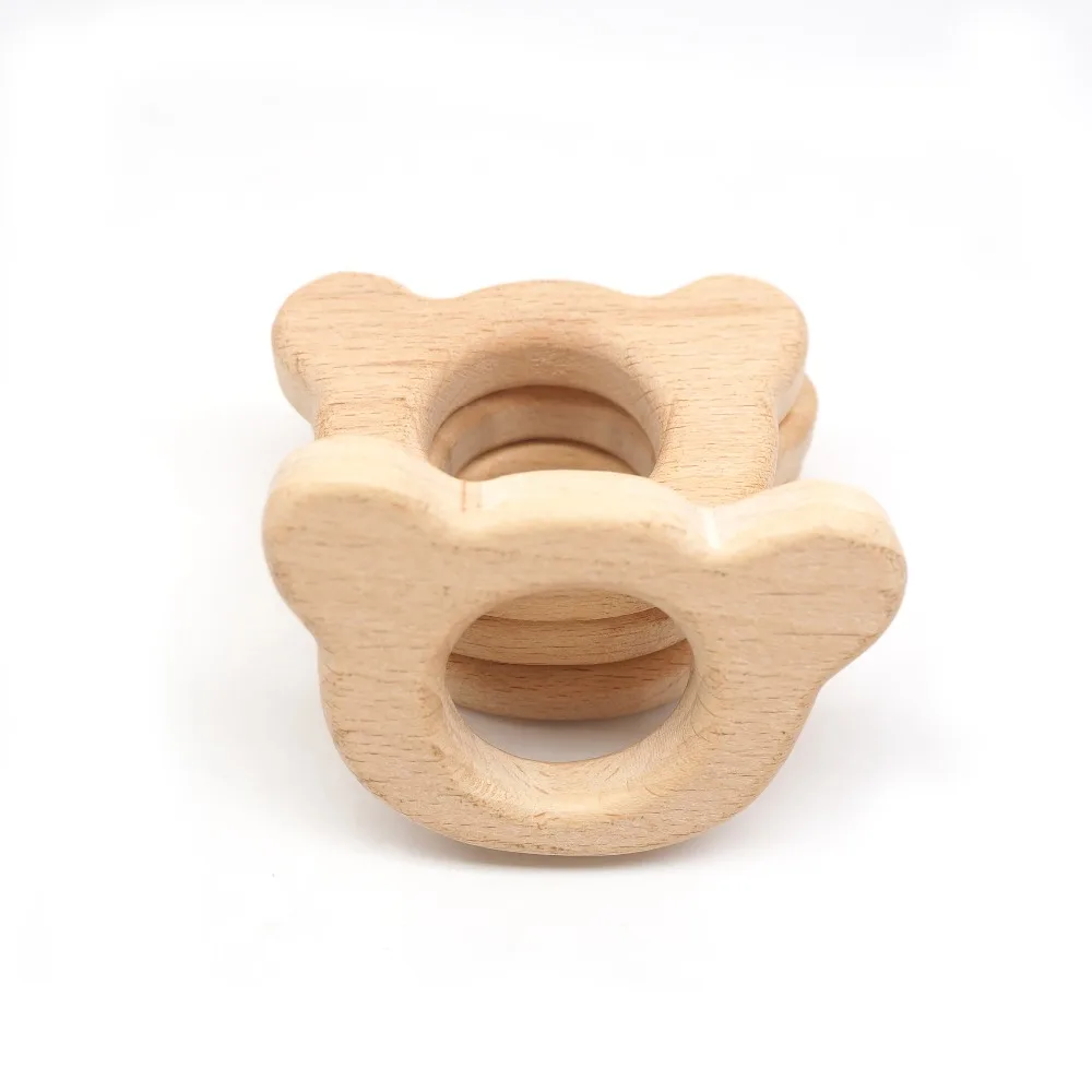 

Chenkai 10pcs Wood Bear Teether Ring DIY Organic Eco-friendly Unfinished Nature Baby Pacifier Rattle Teething Grasping Toy