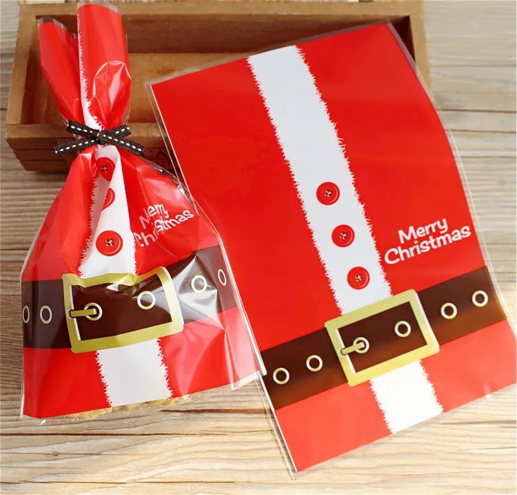 

100pcs/lot Red plastic bags 14x22cm Merry Christmas packaging bags pouches wrappers cupcake Free shipping