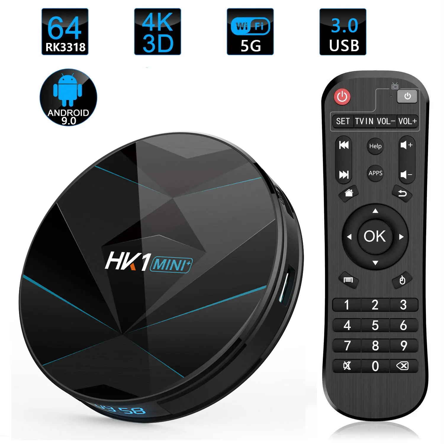 

64bit Cortex-A5 HK1 Mini Plus RK3318 2GB DDR3 RAM 16GB ROM 2.4G WIFI bluetooth 4.0 Android 9.0 H.265 VP9 TV Box Google Store