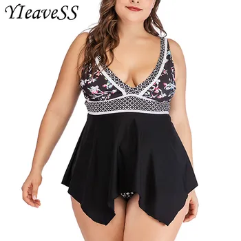 

2019 New Plus Size 5XL Swimwear Women Bathing Suits Tankini Set Two Piece Swimsuit Print High Waist Bikinis Swimming Suits