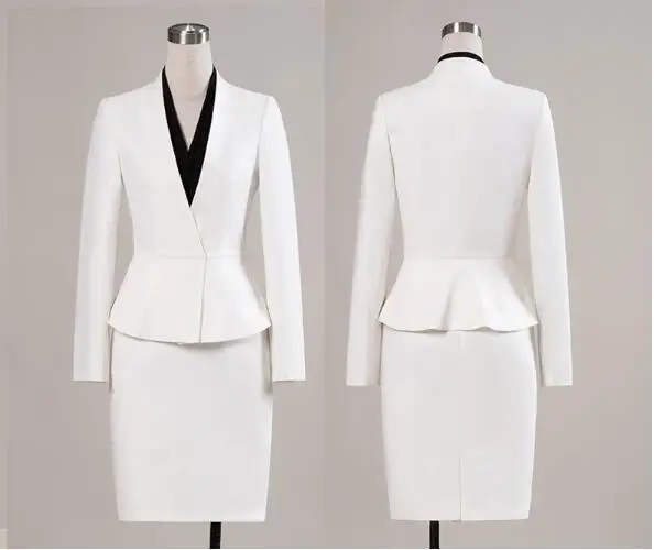 

2019 New Women's Custom Suit Skirt Top Grade Office Lady Formal Suits Set V Neck Blazer Skirt