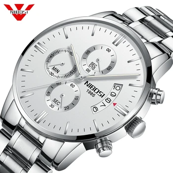 

Relogio NIBOSI Luxury Famous Top Brand Men Sliver White Wristwatch Waterproof Clock Quartz Best Watch for Men Relogio Masculino