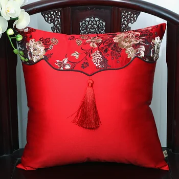 

Patchwork Tassel Christmas Silk Cover Cushion Pillow Cover High End Sofa Chair Luxury Chinese Pillow Case Decorative Office Home