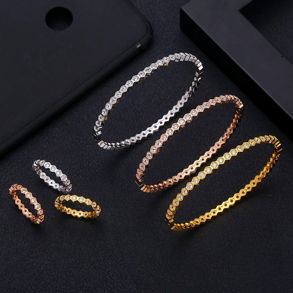 

jankelly Luxury bee shape Bangle Ring Sets Fashion Dubai Silver Bridal Jewelry Sets For Women Wedding brincos para as mulheres