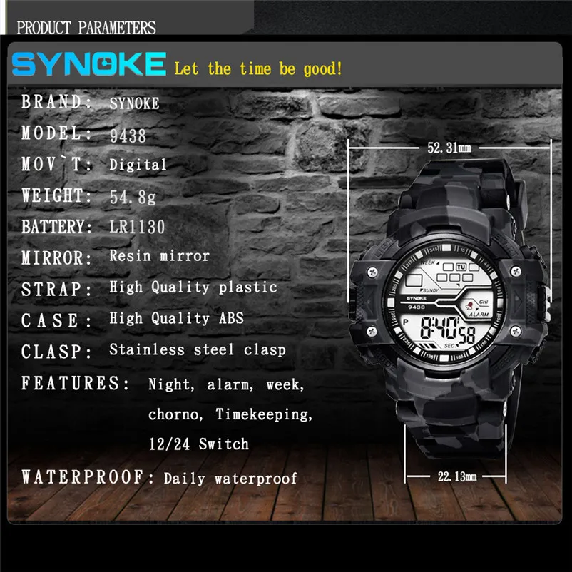 SYNOKE brand men sports watches Function Military Watch LED Digital Dual Movement Wristwatch Clock relojes hombre O29#N (5)