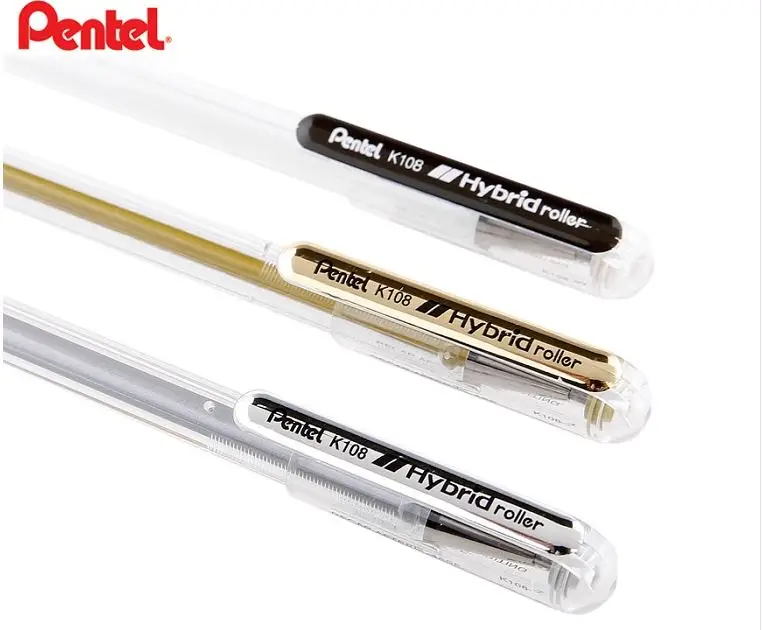 Pentel 0,8 мм гель с металлическим эффектом чернильная ручка K108 серебро золото белый глянцевый