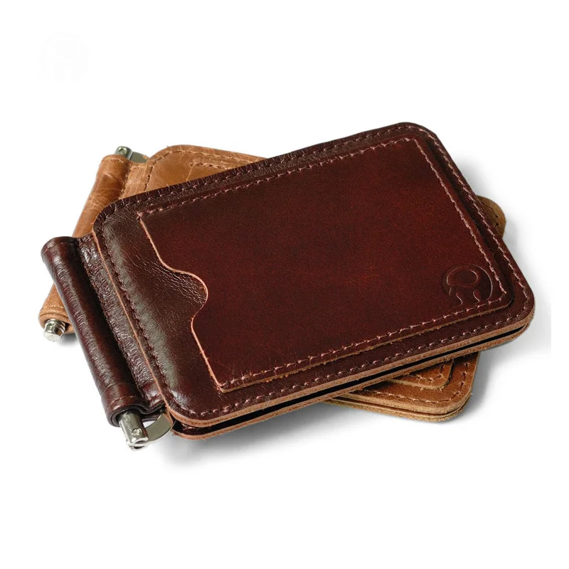 retro brown genuine leather men font b money b font font b clips b font multifunctional
