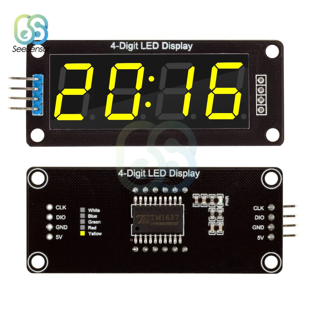 

TM1637 0.56" 0.56 Inch 4-Digit Digital Clock LED Display Tube 7 Segments LED Clock Double Dots Module Yellow Display