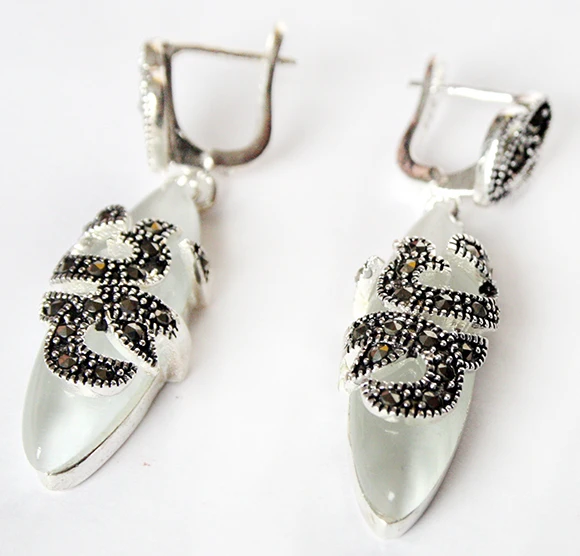

Natural Style nice 925 Silver Natural Clear White Opal Earrings 11/2" Earrings Oorbellen For Women man CZ Silver Jewelry