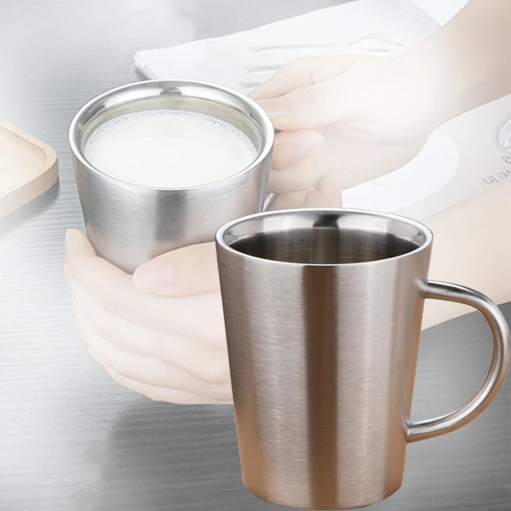 Anti-scalding Portable Home Office Outdoor Insulated Stainless Steel Breakfast Travel Double Layer Cup Mug Coffee With Handle