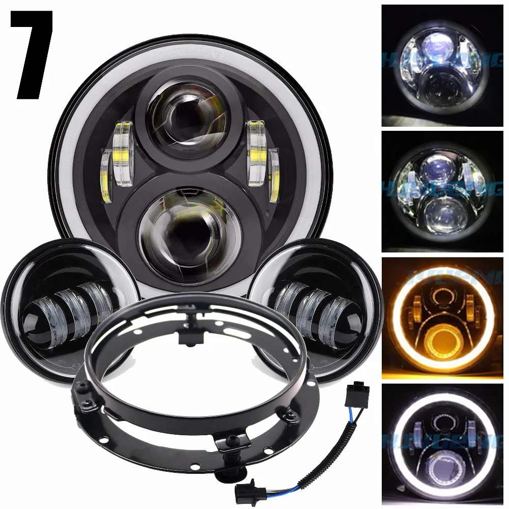 

HJYUENG 60w 7"Motorcycle Daymaker LED Headlamp Angle Eyes For Harley Davidsion Light lamp 4.5" Halo Fog Lamp 7" Mounting Bracket