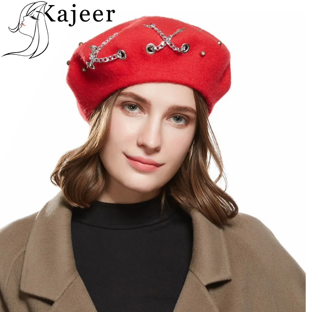Kajeer Women's Hat Cashmere Personalized Buckle Hat Cap Berets Fashion
