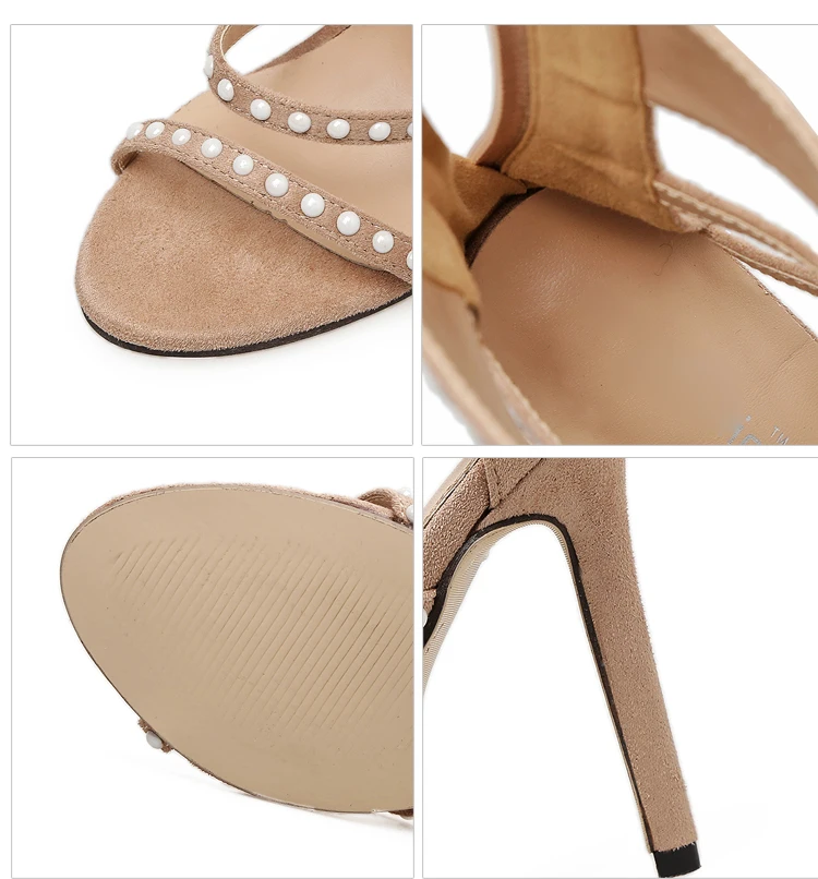 В римском стиле; женские босоножки на высоком каблуке; женская летняя обувь из флока; стразы открытый носок пикантные тонкий каблук женские сандалии Большие размеры 35–43 WSH3274