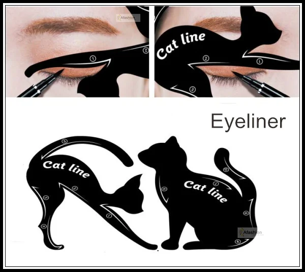 

2pcs Cute Cat Eyeliner Stencil kit for eyebrows guide template Maquiagem eye shadow frames card makeup tools