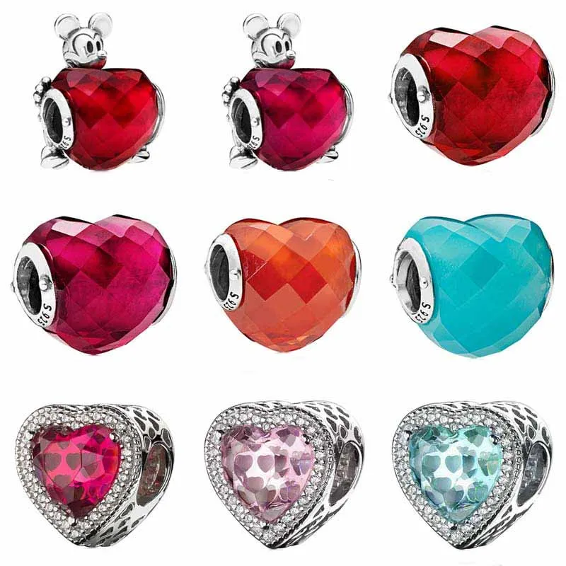

Multicolor Radiant Mouse Mickey Love Hearts With Crystal Charms Fit Pandora Bracelet 925 Sterling Silver Bead Charm Jewelry