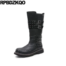 Мотоцикл обувь панк искусственный мех заклепка полусапожки зимняя камень водонепроницаемый мужские кожаные высокие сапоги роскошь металик коренастый шпилька черный удобные мода комфортно мужская мужчина