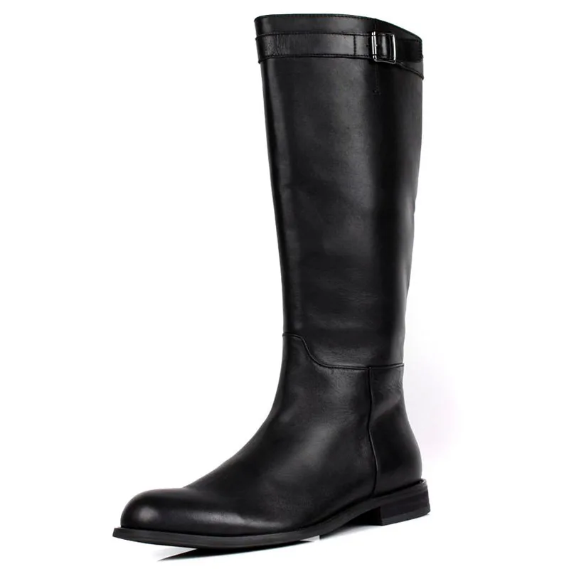 Брендовые мужские сапоги до колена на молнии; мотоботы из натуральной кожи в британском стиле; модная мужская зимняя обувь; Botas Masculina; размеры 38-44 - Цвет: Black