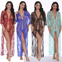 Брендовое летнее Новое Стильное сексуальное женское нижнее белье, сексуальное длинное кружевное платье, Прозрачное платье, кимоно, S-2XL, распродажа