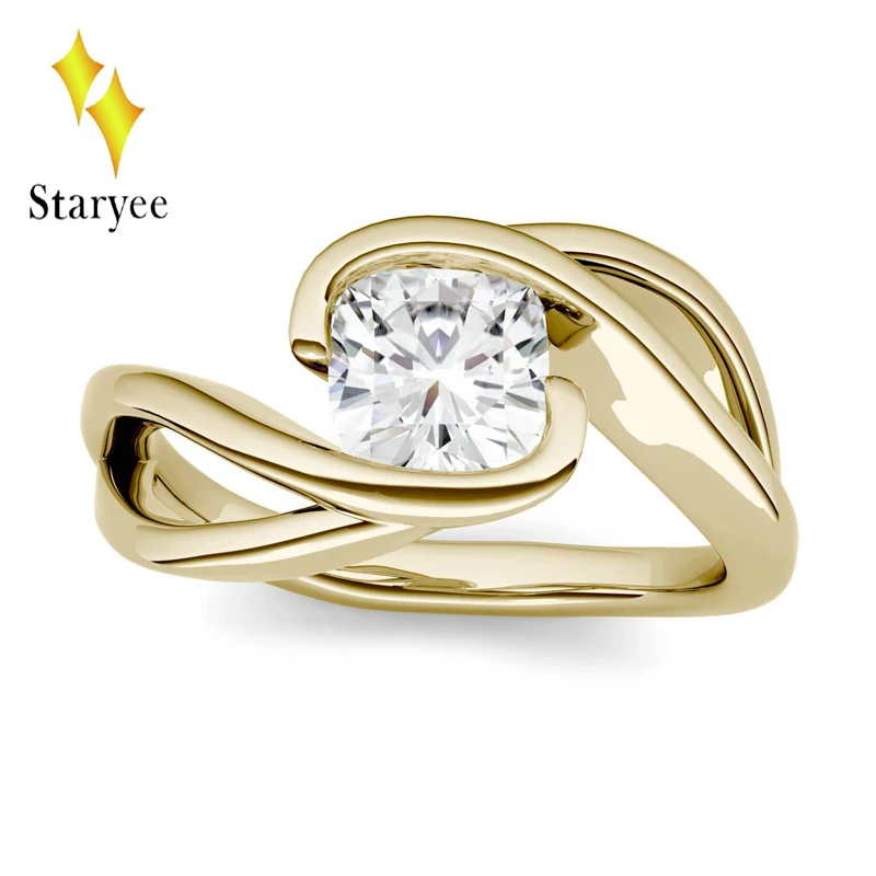 

Test Positive 1.1ct 6mm Cushion Moissanite Solitaire Engagement Ring in 14K Yellow Gold Lab Diamond Set Anniversary Fine Jewelry