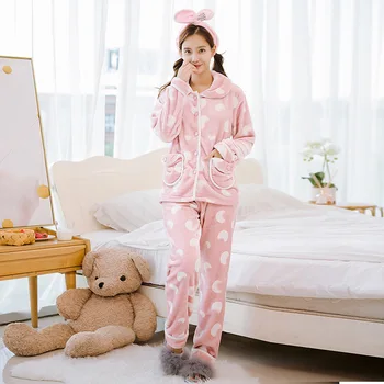 

womens Flannel Nightgowns pajamas sleepwear 2019 Autumn Winter plus size nightwear sexy Home suit household thickened warm
