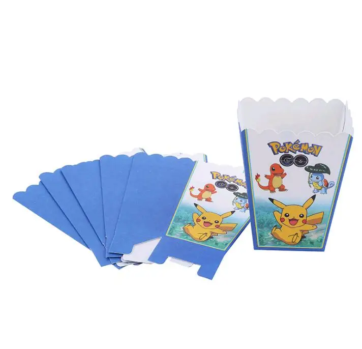 

6pcs/lots Pokemon Pikachu Cartoon Prints Popcorn Cup Box Happy Birthday Party Candy Box For Kids Favor Gift Supplies