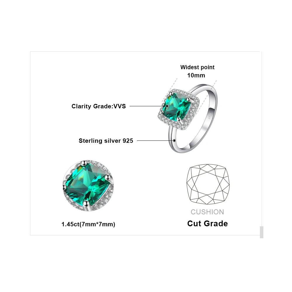 Jewelrypalace Подушки 2.3ct создания Изумрудный Обручение Halo Кольцо Solid 925 стерлингов