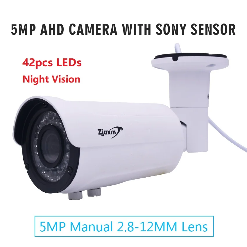 

Zjuxin Outdoor 5MP SONY sensor AHD CAMERA USE 42pcs LEDs 2.8-12mm Manual Waterproof easy to install support IR-cut&night vision