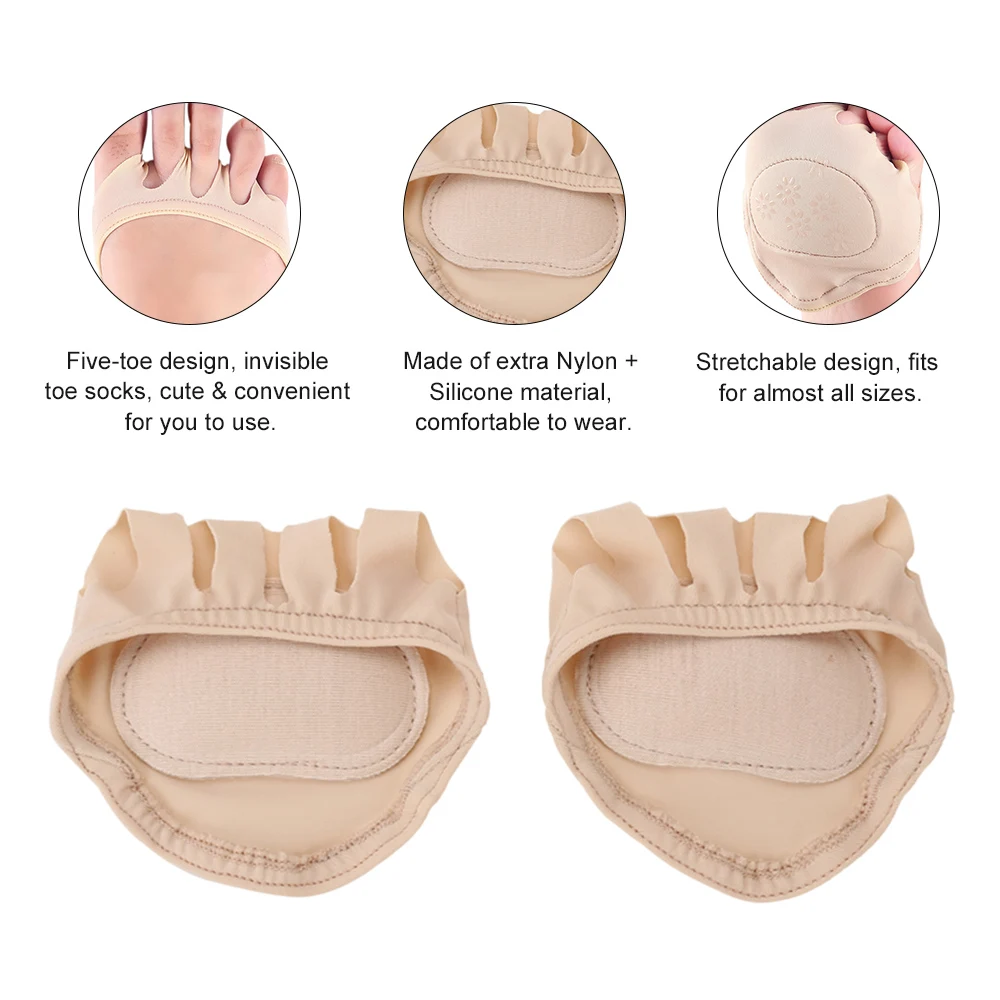 

Women Invisible Fore Foot Socks Half Backless Toe protective Pad Half Grip Heel Five Finger Socks Cushions Braces Supports