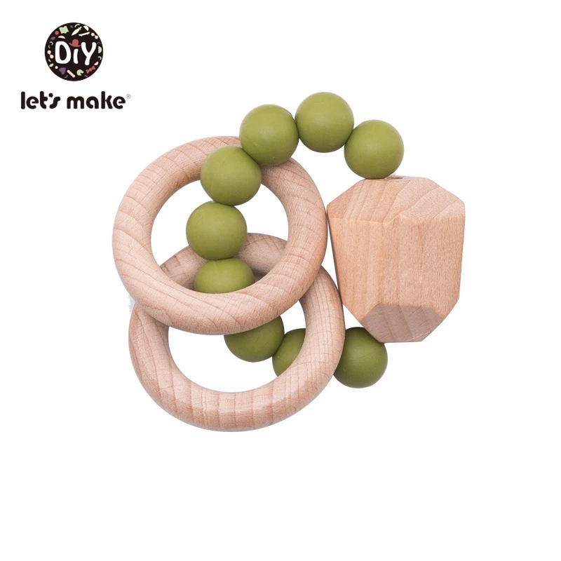 Let's Make 1 шт. детские игрушки силиконовые бусины DIY детские погремушки браслеты прорезывание зубов деревянные кольца игрушки для детей Детские Прорезыватели для коляски - Цвет: Mung bean color