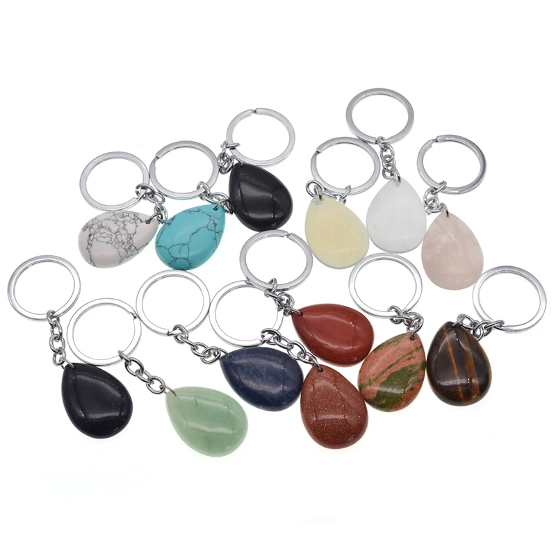 

Water Drop Key Chain Natural Stone Crystal Charm Jewelery Women Bag Accessory Men Car Keychain Customizable keychain