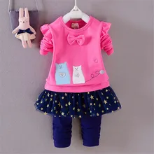 BibiCola/комплекты одежды для маленьких девочек из 2 предметов длинная футболка с рисунком+ леггинсы, штаны комплект детской одежды, весенне-осенняя одежда для девочек