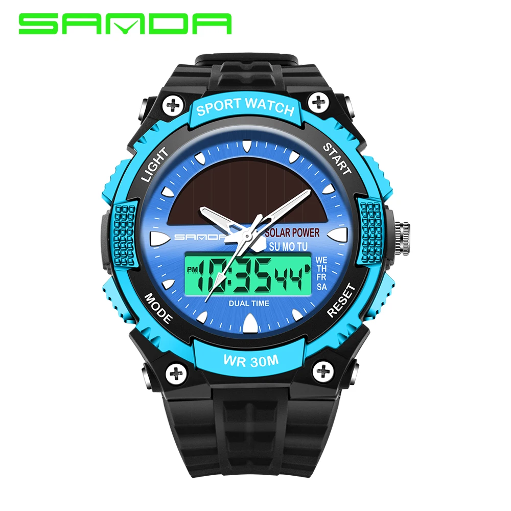 

SANDA Solar Stopwatch Shock Back Light Men's Luxury Analog Quartz Digital Watch Waterproof Sports Military G Style Fashion watch