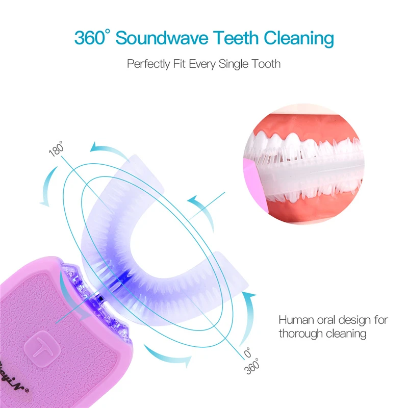 CkeyiN Электронная зубная щетка полностью автоматическая U Тип ультразвуковая волна Водонепроницаемая гигиена полости рта щетка Беспроводная зарядка Base45