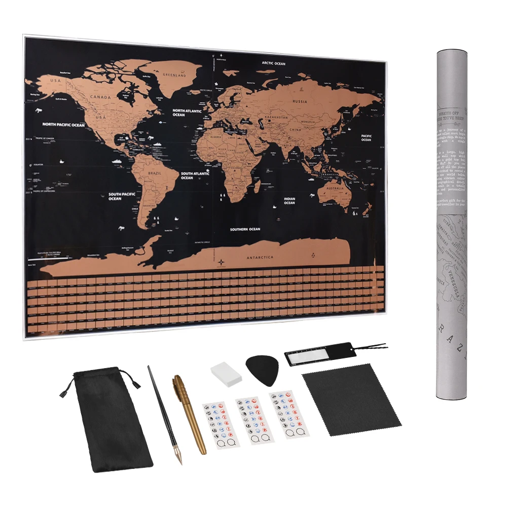 Online De gran tamaño cero mundo mapa viajes mapa Premium personalizado etiqueta de la pared cartel todo el país banderas Paquete de regalo para los viajeros.