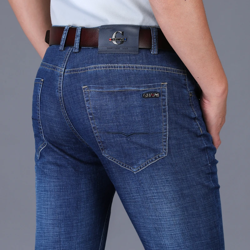 

man jeans Brand Fashion Spring Summer Cotton Business Smart Casual Denim Pants Regular Fit Straight Trousers Luxury Pants Men