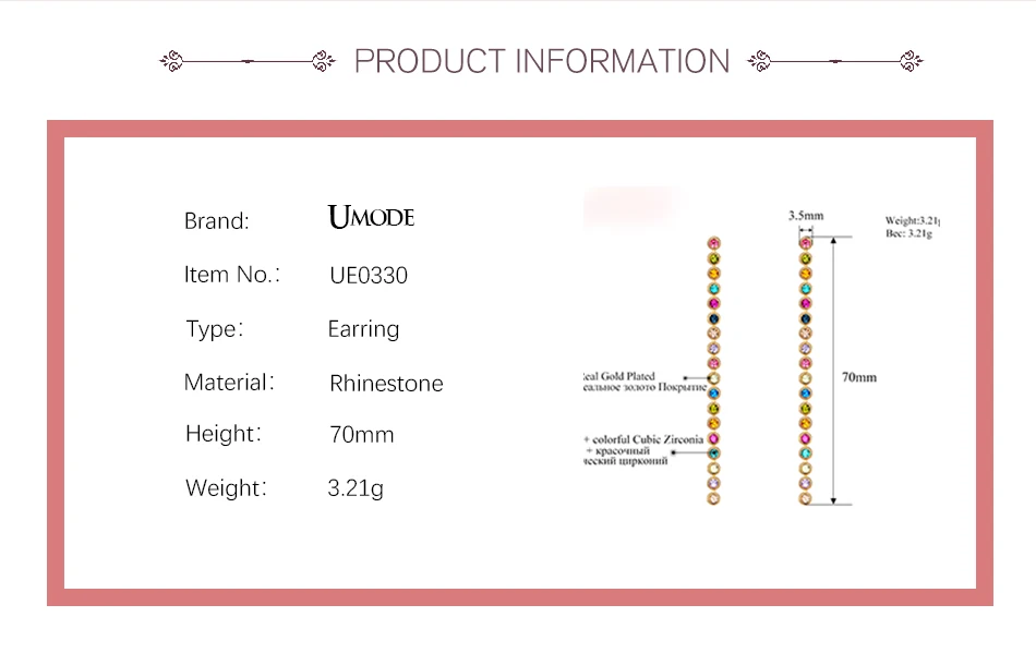 UMODE, цветные австралийские стразы, Длинные Кристальные Висячие серьги для женщин, модные ювелирные изделия, Pendientes Mujer, рождественские подарки UE0330