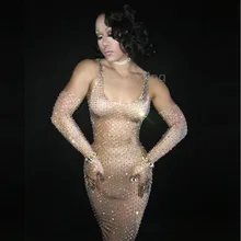 Сексуальное платье с блестящими кристаллами для женщин; летний костюм для вечеринки; одежда для сцены; Одежда для танцев; стразы для певицы; женские длинные платья