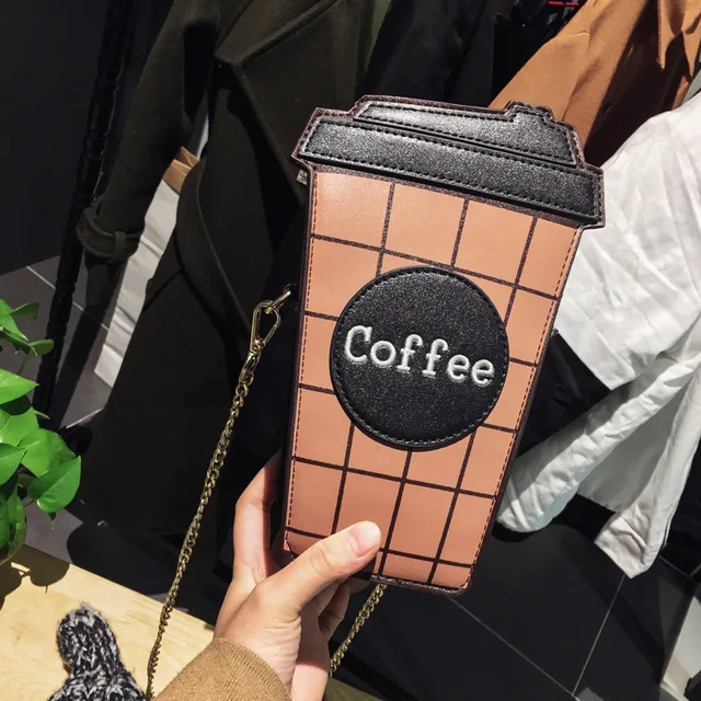 Личность чашки кофе сумка письмо дизайн хит цвет плед мини цепь сцепления кошелек дамы сумка pu