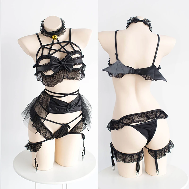 

100%Exclusive Womens Devil Cosplay Costumes Sexy Bandage Lingerie Set Lolita Anime shouw Bikini with Wings Halloween costumes