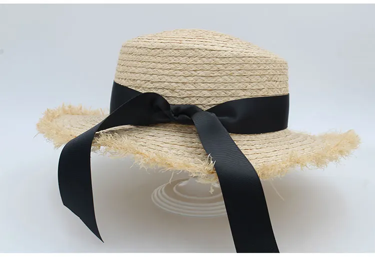  hat womens summer adult solid casual straw sun beach hat summer hats for women boater raffia hat bow (7)